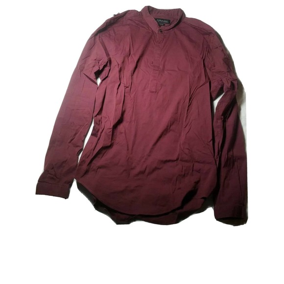 Zara Man‎ Button Up Shirt Collar Slim Fit Burgundy - Picture 1 of 7